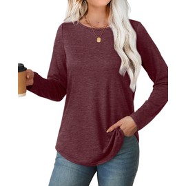 WIHOLL Women's Long Sleeve Tops Loose Fit Fall Fashion 2024 Red Shirts Lightweight M