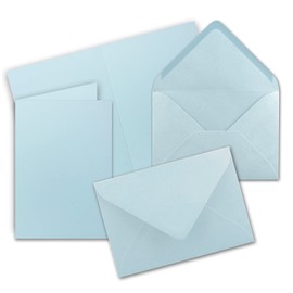 FarbenFroh 50 x DIN B6 Folding Card Set with Envelopes – Light Blue (Blue) – 115 x 170 mm – Ideal for Invitation Cards, Wedding, Christening, Communion, Confirmation
