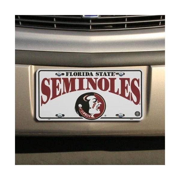 Football Fanatics NCAA Florida State Seminoles (FSU) White Metal License Plate