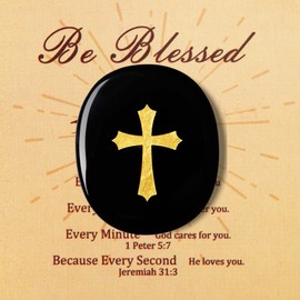 QINJIEJIE Obsidian Healing Crystals Cross Thumb Gemstones Worry Stone Easter Christian Gifts Easter Cross Gemstones Polished Oval Stone Anxiety Stress Relief Meditation