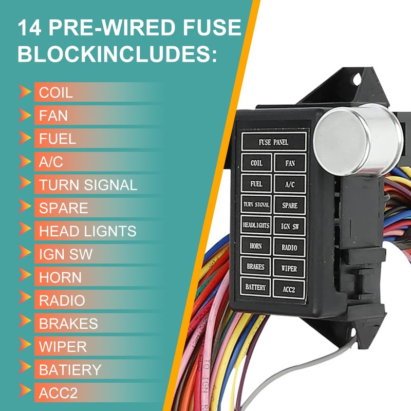 14 Fuse 12-14 Circuit Wiring Harness Racing GXL Copper Wire