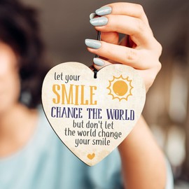 Dorothy Spring Let Your Smile Change The World Hanging Wooden Heart Sign Inspirational Quote Plaque Gift For Friends Friendship Present Size 10x10cm