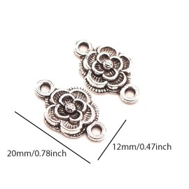 Yukfhgt Enamel Flower Pendant Link 40pcs Ancient Silver Rose Connector Charm with Double Loops for Bracelet Earring Necklace Jewelry Making