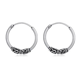 Moonstone Hoop Earrings in Bali Women's Earrings Made of 925 Sterling Silver Oxidising Boho Style Jewellery Christmas Gifts for Women and Girls, Sterling Silver, No Gemstone