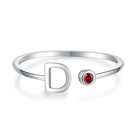 Senpotly 925 Sterling Silver Initial Letter Birthstone Rings for Women: Adjustable 1-12 Month Birthstone Alphabet Stacking Ring - Ideal Gift for Women on Special Occasions