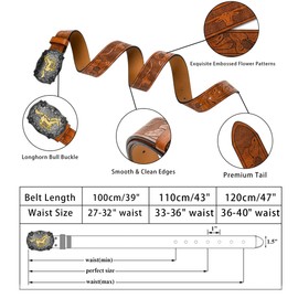 Mawjom Men-Women-Western-Cowboy-Cowgirl-PU-Leather-Horse-Buckle-Floral-Engraved-Belt-for-Jeans 33" to 42" Waist
