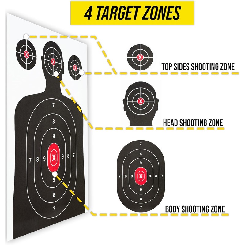 14.5x9.5 Inch Shooting Targets - 10 Pack - Highly Visible Reactive Splatter Adhesive Silhouette Range Targets For Firearm Rifle Pistol BB Gun Airsoft Pellet Gun Air Rifle