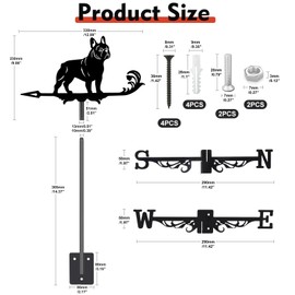French Bulldog Weather Vane, Black Metal Dog Weathervane Roof Mount, Wind Direction Indicators Wind Measuring Tool Outdoor, Wind Vane Ornament Decoration for Shed Garden Yard Farmhouse Patio Decor
