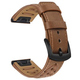 TRUMiRR Watch Band for Fenix 8 51mm / 7X / 6X Pro / 5X Plus, 26mm Quick Fit Leather Watchband V-Pattern Strap for Garmin Instinct 2X / Epix Pro 51mm / Enduro 3 / Descent Mk3i 51mm