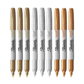 Sharpie Metallic Permanent Markers - Fine Point - Pack of 9 - Assorted Metallic Colours - Gold, Silver, Bronze