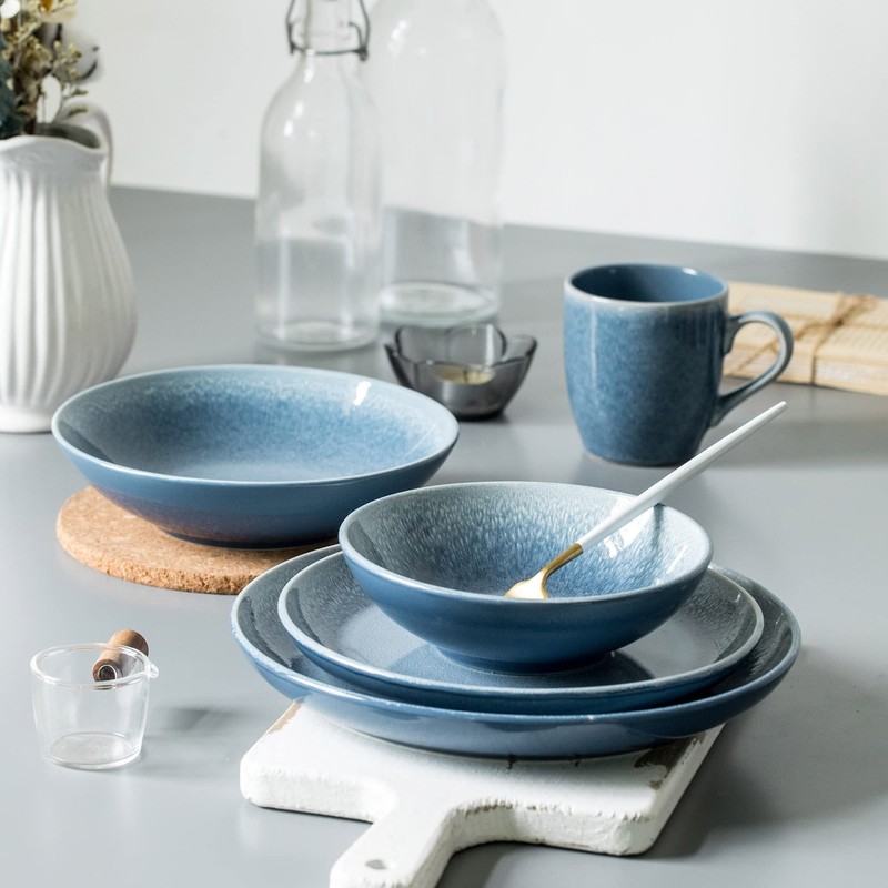 Arora FAIT Round Stoneware 16pc Double Bowl Dinnerware Set for
