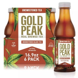 Gold Peak (6 Pack) Gold Peak Unsweetened Black Iced Tea Drink, High Quality, 16.9 Fl Oz