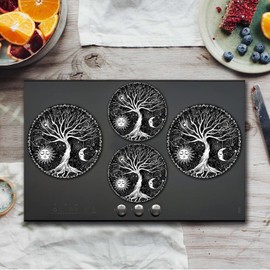 Aihonmin Tree of Life Stove Burner Covers, Gas Covers Set 4, 8 and 10 Inches Top for Electric Metal Cover Cooktop Decorative, Kitchen Decor
