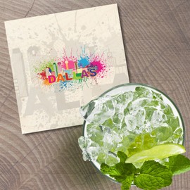 Unbranded Dallas City Skyline Blot USA 4'' X 4'' Square Wooden Coaster