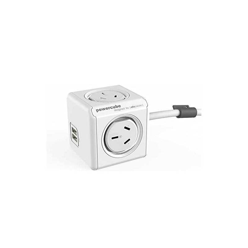 Allocacoc Extended USB 4xOutlets+2 USB Powercube with 1.5 Meter Cord,