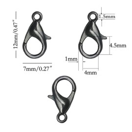 Hyamass - 200 cierres curvados de langosta de 7 x 12 mm, chapado en negro, cierre de mosquetón, gancho de cierre de joyería, collar de bricolaje (negro pistola)