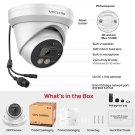 VIKYLIN 6MP IP PoE Camera, Outdoor PoE Security Camera with Motion Detection 2.0, Tripwire, Area Detection, Face Detection, Two-Way Audio, Starlight 98ft IR Night Vision, N Series Upgrade