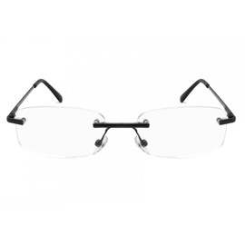 EYE ZOOM 2 Pack Unisex Rimless Metal Frame Reading Glasses with Case for Men and Women (Black +1.50)
