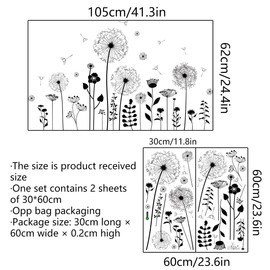 Wall Tattoo Dandelion Wall Tattoo Dandelions Black for Wall Decoration Large Dandelion Flowers Plants Wall Sticker Wall Sticker Wall Sticker Wall Pictures for Living Room Bedroom Hallway Window