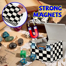 Card Deck Box Plus 100 Counts Black Card Sleeves, Black White Checkerboard for Collectible MTG TCG CCG Card Storage Box Horizontal Holds 100+ Single Sleeved Cards, Magic Game Cards Organizer