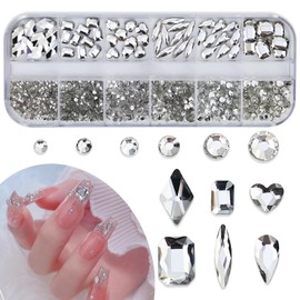 YFFSFDC Nail Parts, Rhinestones, Nail Art Parts, 3D, Large Capacity Set, Round, Rectangle, Heart, Diamond Shape, Water Drop Shape, DIY Nail