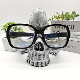 Room Decor Skull Design Eyeglasses Holder without Glasses, 1 Count Creative Resin Desktop Storage Tray, Home Decoration Ornament, Summer Gift Ideas - Color: Silver, Specification: one-size