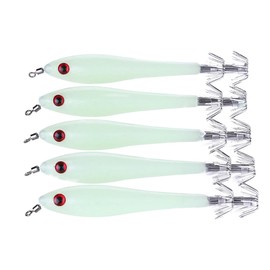 FOLANDO 5pcs Luminous Saltwater Fishing Lures, Squid Octopus Fishing Squid Jig Lures Shrimp Squid Bait Artificial Spinner Lures for Freshwater and Saltwater 9.5cm