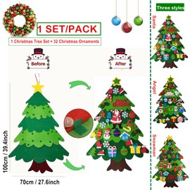 DIY Felt Christmas Tree,3.28ft Felt Christmas Tree Set with 32Pcs Snowman Christmas Ornaments for Kids/Toddlers,Wall Hanging Felt Xmas Tree Non-woven Xmas tree Gifts Home Door Window Decor Kit