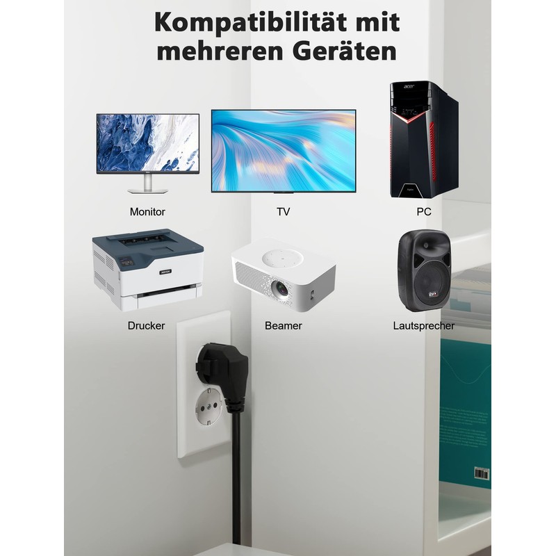 BICMIC 5 m IEC Power Cable CEE 7/7 Earthing Contact