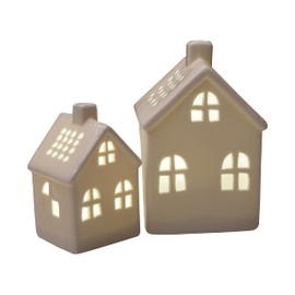 khevga Christmas Decoration House Tealight or LED Ceramic Set of 2 White (With LED)