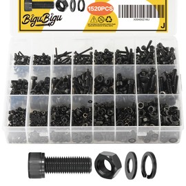 1520PCS Metric Screw Assortment M2 M3 M4 M5, Grade 12.9 Alloy Steel Metric Bolts and Nuts Assortment Kit, Hex Socket Head Cap Metric Machine Screws Nuts and Bolts and Flat&Lock Washers Set