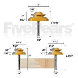 FivePears 45 Degree Lock Miter Router Bit 1/4 Inch shank,Timberlock 45 Lock Miter Router Bit 3PCS Set,for 1/2",5/8",3/4"Cutting Height,Timber Lock Router Bit Easy to Create Lock Miter Joint