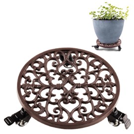 IDZO Capacity 350 lbs Plant Caddy with Wheels Heavy Duty Cast Iron Plant Stand with Lockable Wheels 12 Inch Classis Style Dark Brown