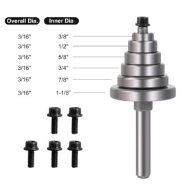 Yueqing Zhongji Router Bit Bearings Replacement Set Top Bearing Replacement Kit | Inner Diameter: 3/16” Overall Diameter: 3/8" 1/2" 5/8" 3/4" 7/8" 1-1/8" Router bit Bearing Sets 7Pcs