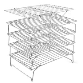 E-far 5-Tier Cooling Rack, 15”x10.1" Stainless Steel Stackable Wire Cooling Rack for Baking Cooking, Folding Leg & Non-toxic, Oven Safe & Dishwasher Safe