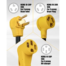MQLPXI 30A Dryer Y Splitter to RV, for NEMA 10-30P to 14-50R/10-30R, Y Adapter Cord 3 Prong 30A to 4 Prong 50A, with Safety Ground Wire, 3 FT