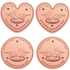 Uni-J 99.99% Pure Copper Bird Bath Purification Disk, Copper Disc inhibiting Algae buildup - Fits All Outdoor Bird Bath Bowls - 4Pcs