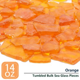 QYGL Sea Glass for Crafts - 14oz Orange Frosted Seaglass Pieces - Vase Filler and Aquarium Ornament, DIY Craft Supplies for Art, Beach Weddings, and Home Decor
