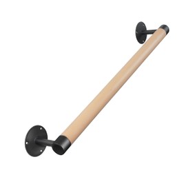 Purife 2FT Wood Hand Railing for Stairs - Wooden Handrails for Outdoor Steps, Staircase Handrail W/s Black Metal Brackets, Banister Deck Rails, Safety Grab Bars for Senior, Elderly & Kids