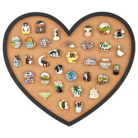 BENECREAT Pin Board Heart Cork Board Bulletin Display Board, 0.8inch Thick Wall Mounted Cork Board for Brooch Pin Storage, Office Home Festival Valentine's Decor, 12.9x11.8inch