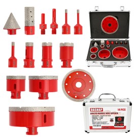 Diamond Hole Saw Kit,14 PCS Porcelain Tile Drill Bits Set 6/6/8/19/25/35/51/75/100mm,Diamond Core Drill Bits Set for Ceramic, Granite,Porcelain