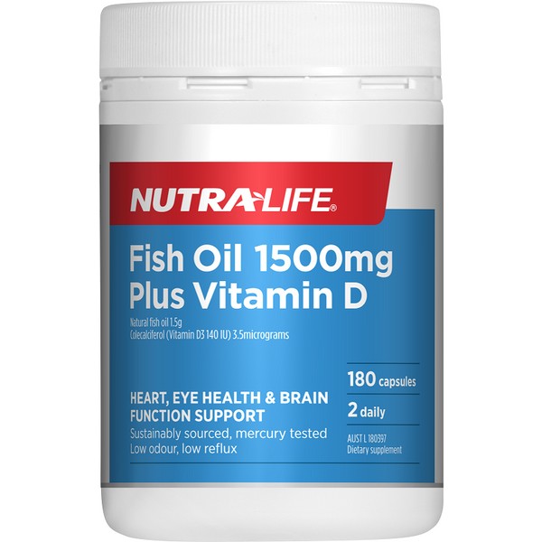 Nutra-Life Nutralife Fish Oil 1500mg plus Vitamin D Capsules 180