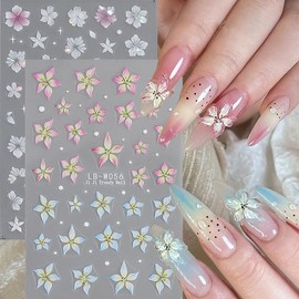 2Pcs Flower Nail Art Stickers Colorful Floral Nail Decals 3D Self Adhesive Flowers Nail Art Accessories Summer Fall Nail Designs Glossy Women Finger Manicure Decorations Flower Stickers for Nails