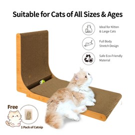FurCompan L-Shape Cat Scratcher， 23 Inch Double-Sided High Density Corrugated Cat Scratch Pad, with Rolling Ball & Catnip, Multi-Angle Furniture Protector, Indoor cat use, Large Size.