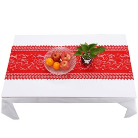 KYEYGWO Hollow Lace Table Runners Elegant Mesh Tablecloth Vintage Macrame Table Cover with Tassels for Rustic Boho Wedding Reception Decoration Bridal Showers, 53'' x 13'' cm Red