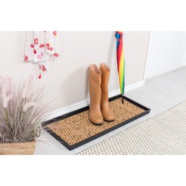 Anji Mountain AMB0BT3F-003 Rubber Boot/Shoe Tray with Coir, Fits 3 Pair (34.5" Wide), Tan and Black Insert