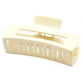 QinGoo Large Square Hair Clip, Beige, Firm, Hair Clip, Hair Accessory, Cute, Stylish, Korean, 1 Piece (4.1 x 2.0 inches (10.4 x 5.2 cm), Cream)