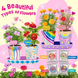 Tekoly 4 Set Paint & Plant Flower Gardening Kit - Gifts for Girls Ages 8-12, Arts and Crafts for Kids Ages 8-12, Kids Gardening Set, Craft Toys Birthday Gifts for Girls Boys Ages 4 5 6 7 8 9 10 11 12