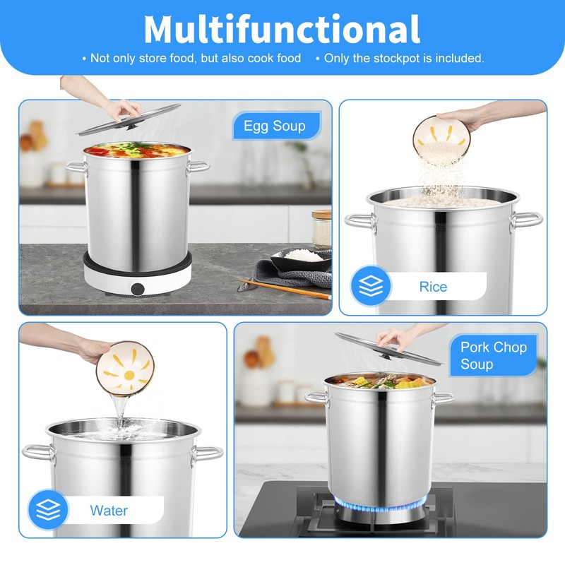 Stainless Steel Stockpot, 30 Quart Large Cooking Pots with 0.8mm