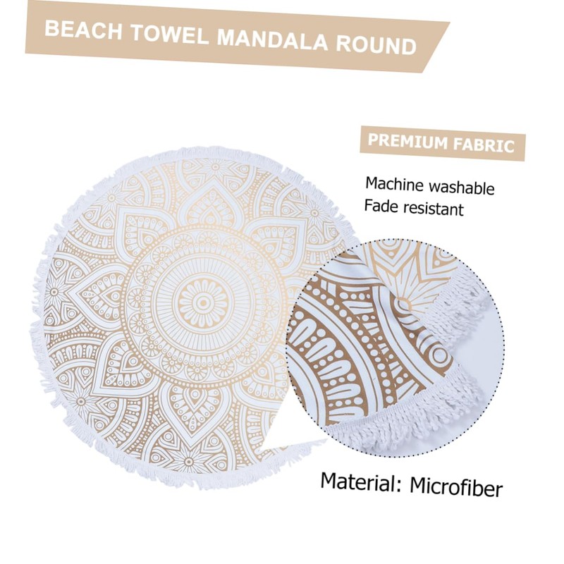 Alipis Beautiful Round Mandala Beach Towel White Microfiber Multi-Purpose for
